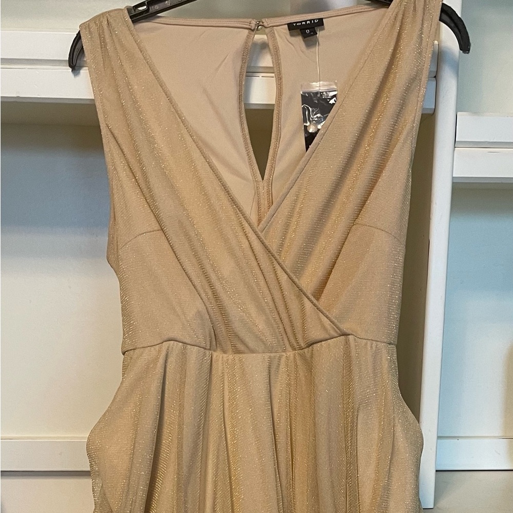 Torrid gold shimmer Midi Sheath Dress with Plunge Neckline